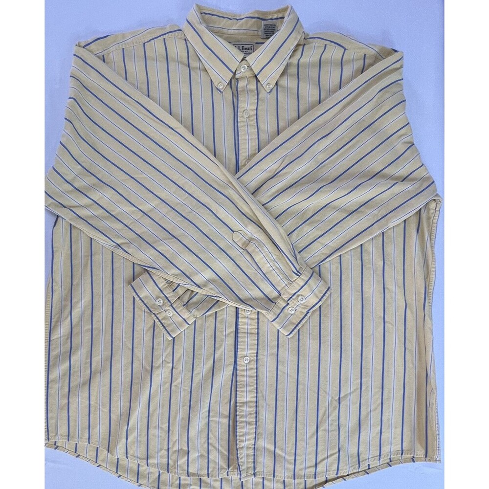 LL Bean Mens Yellow Striped Long Sleeve Button Down Shirt Size XL-Tall
